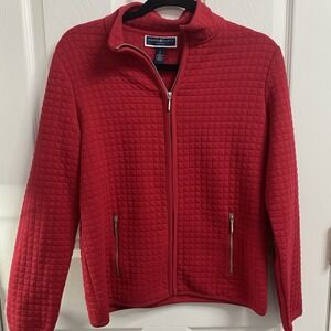 Karen Scott Women's Sweater Jacket Red Long‎ Sleeve Full Zip pocket Solid Size S